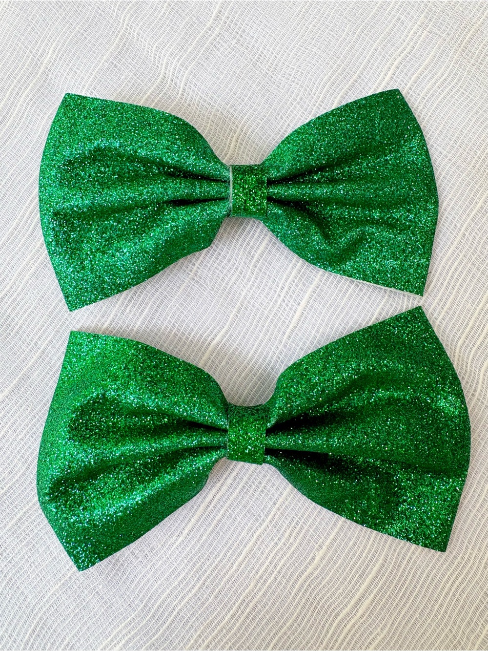 Kelly Green Glitter Hair Bow Clips Set of 2 Handmade Large Bows